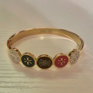 Gold-tone Multicolor Circle Logo-Inspired Cuff Fashion Bracelet